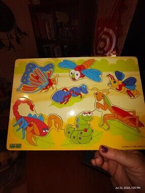 Safari Colorful Insect Wooden Peg Puzzle - Multicolor